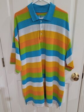 CB Design Lab multi-colored striped short-sleeve pique polo shirt - Size 4X